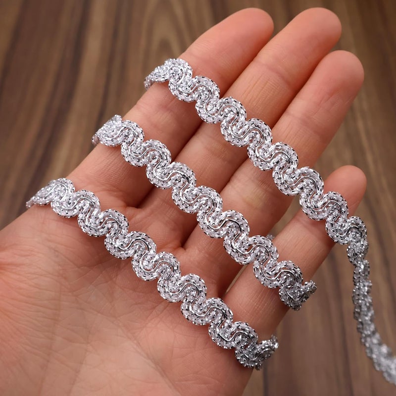 DHFLYDH Rick Rack Trim Braid Lace Trim Embellishment Metallic Edge 20 Yards Braid Lace Trim Wave Braid Lace Ribbon for DIY Crafts Sewing (Silvery) - Image 2